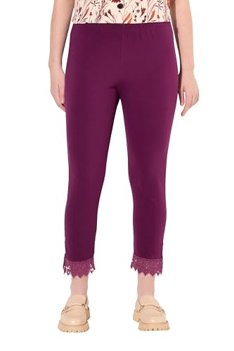 Ulla Popken Damen 7/8-leggings, Saumspitze, Biobaumwolle Hose, Waldbeere, 36W / 32L EU von Ulla Popken
