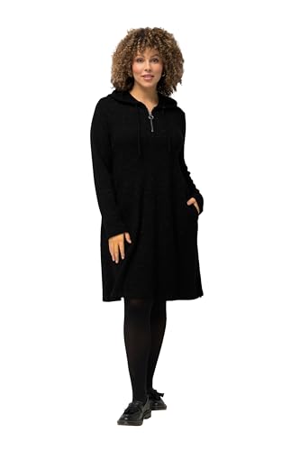 Ulla Popken Damen A-Line mit Kapuze, waffeloptik Kleid, schwarz, 46-48 von Ulla Popken