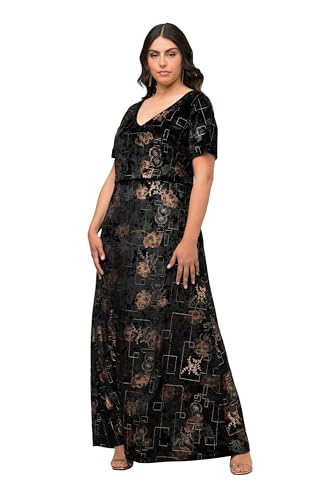 Ulla Popken Damen Abendkleid aus Samt mit Foilprint Kleider, schwarz, 50-52 von Ulla Popken