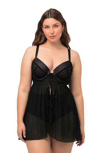 Ulla Popken Damen Babydoll, Softcups, Frontclosure, Velvet Nachthemd, schwarz, 100 von Ulla Popken