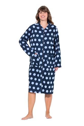 Ulla Popken Damen Bademantel, Punkte, Hemdkragen, 2-wege-zipper, Nachtblau, 58-60 EU von Ulla Popken