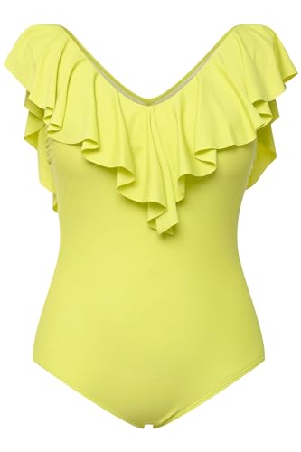 Ulla Popken Damen Badpak, volant, V-hals, softcups Badeanz ge, Neon Gelb, 44 EU von Ulla Popken