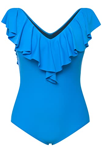 Ulla Popken Damen Badpak, volant, V-hals, softcups Badeanz ge, Pfauenblau, 52 EU von Ulla Popken