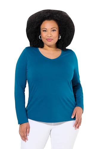 Ulla Popken Damen Basic, V-Ausschnitt, Schmal, Lange Ärmel T-Shirt, Blaugrün, 48-50 von Ulla Popken