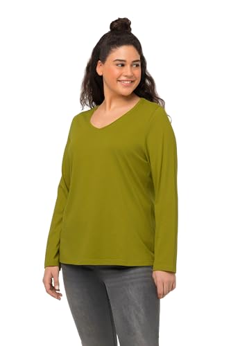 Ulla Popken Damen Basic, V-Ausschnitt, Schmal, Lange Ärmel T-Shirt, Olivgrün, 42-44 von Ulla Popken