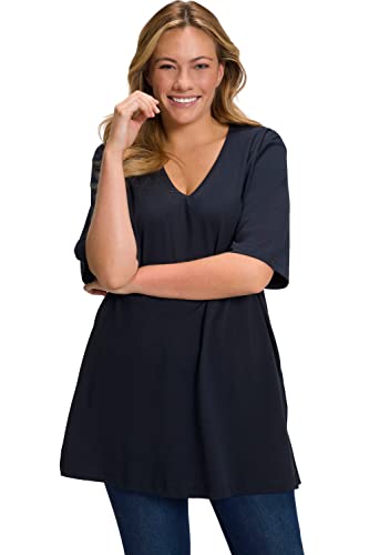 Ulla Popken Damen Basic-v-shirt T-Shirts, Blauschwarz, 46-48 EU von Ulla Popken