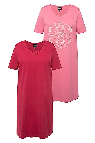 Ulla Popken Damen Bigshirts, 2er-Pack, Mandala/Uni, Halbarm Nachthemd, rosa, 42-44 von Ulla Popken