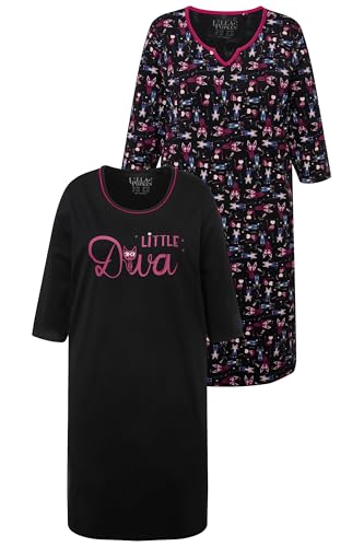 Ulla Popken Damen Bigshirts, 2er-Pack, Rundhals/Tunika-Ausschnitt, 3/4-Arm Nachthemd, schwarz, 46/48 von Ulla Popken