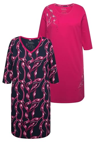 Ulla Popken Damen Bigshirts, 2er-Pack, V-Ausschnitt/Rundhals, 3/4-Arm Nachthemd, Fuchsia, 46/48 von Ulla Popken
