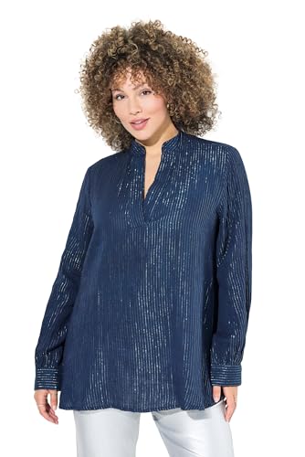 Ulla Popken Damen Bluse, Metallic-Streifen, A-Linie, V-Ausschnitt, Langarm, Tintenblau, 58-60 EU von Ulla Popken