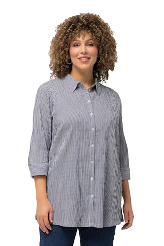Ulla Popken Damen Bubble-Bluse, Streifen, Hemdkragen, 3/4-Arm, schwarz, 66/68 von Ulla Popken