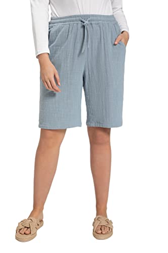 Ulla Popken Damen Bubble-Shorts, weites Bein, Elastikbund, Biobaumwolle Hosen, nebelblau, 32W / 32L von Ulla Popken