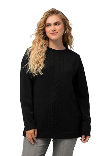 Ulla Popken Damen Cabel Strickpullover mit Mock Kragen Strickjacke, schwarz, 46/48 von Ulla Popken