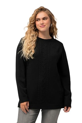 Ulla Popken Damen Cabel Strickpullover mit Mock Kragen Strickjacke, schwarz, 52-54 von Ulla Popken