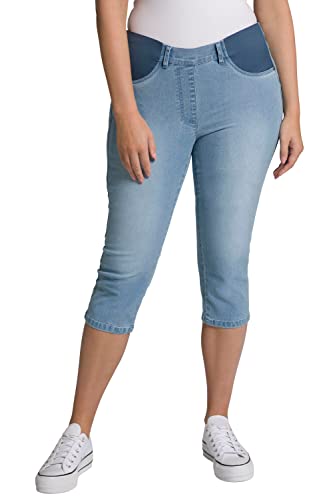 Ulla Popken Damen Capri, Streifen, Elastikbund Jeans, Light Blue Denim, 32W / 32L von Ulla Popken