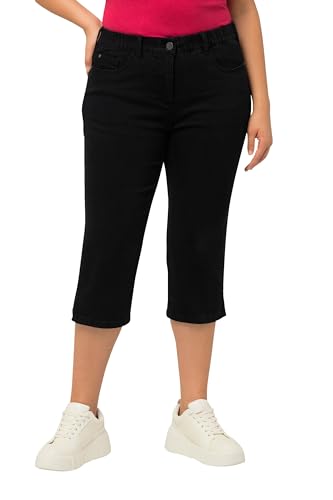 Ulla Popken Damen Capri Jeans Sarah, schmale 5-Pocket-Form, Saumschlitz Freizeithose, Schwarz, W53 / L32 von Ulla Popken