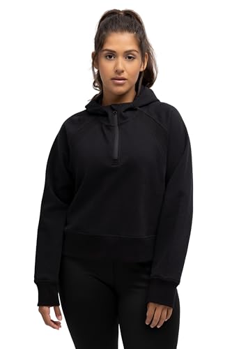 Ulla Popken Damen Cropped Sweattroyer Kapuze Sweatjacken, Schwarz, 42-44 EU von Ulla Popken