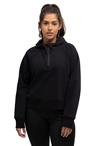 Ulla Popken Damen Cropped Sweattroyer Kapuze Sweatjacken, Schwarz, 46-48 EU von Ulla Popken