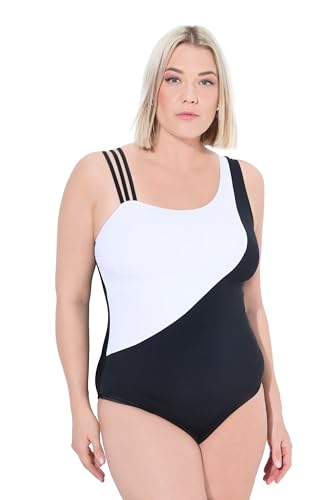 Ulla Popken Damen Fabienne, One-Shoulder, Colourblock Badeanzug, Schwarz, 44 EU von Ulla Popken