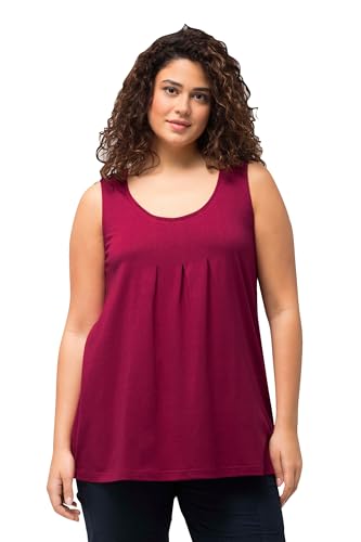 Ulla Popken Damen Top, Zierfalten, A-linie, Rundhals, Ärmellos, Modal T-Shirt, Magnolienrot, 50 EU von Ulla Popken