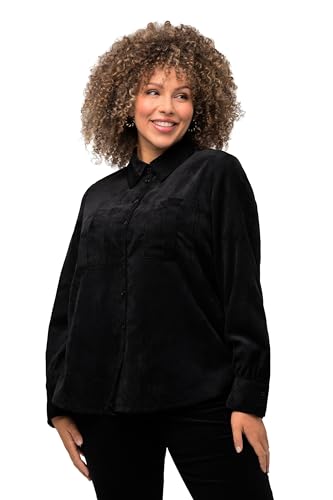 Ulla Popken Damen Feinkordhemd Bluse, schwarz, 58-60 von Ulla Popken