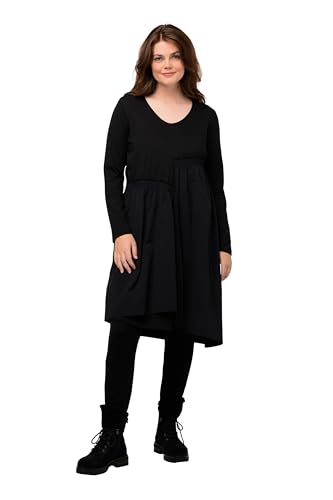 Ulla Popken Damen Flared Dress with Asymetric Woven Part Kleid, schwarz, 42-44 von Ulla Popken