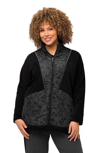 Ulla Popken Damen Fleecejacke mit webpatches Sweatjacke, schwarz, 50-52 von Ulla Popken