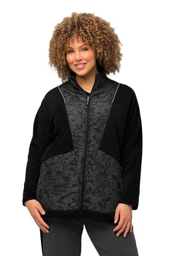 Ulla Popken Damen Fleecejacke mit webpatches Sweatjacke, schwarz, 58-60 von Ulla Popken