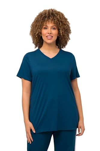 Ulla Popken Damen Funktionsshirt, antibakteriell, V-Ausschnitt, Halbarm T-Shirt, Petrol, 42-44 von Ulla Popken