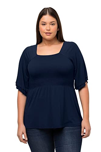 Ulla Popken Damen Gesmokte Bluse T-Shirt, Mattes Nachtblau, 50-52 von Ulla Popken