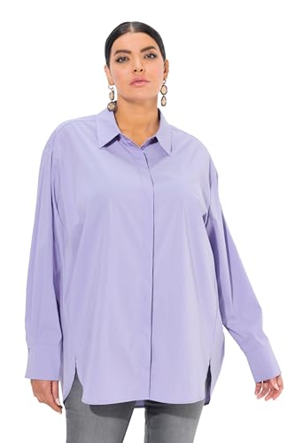 Ulla Popken Damen Hemdbluse, Perlmuttknöpfe, Oversized, Hemdkragen, Langarm Tunika-Shirt, Lavendel, 46-48 EU von Ulla Popken