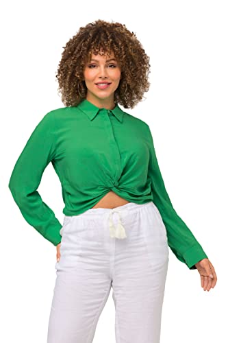 Ulla Popken Damen Hemdbluse kurz mit Knotendetail Bluse, Grasgrün, 54-56 von Ulla Popken