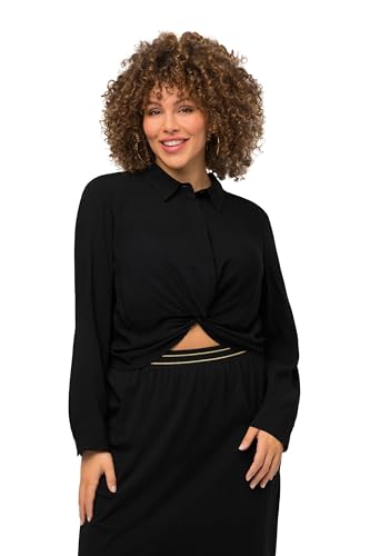 Ulla Popken Damen Hemdbluse kurz mit Knotendetail Bluse, Schwarz, 54-56 von Ulla Popken