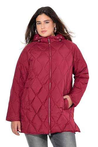 Ulla Popken Damen Hyprar Long-steppjacke, Wasserabweisend, 2-wege-zipper Steppjacke, Rubin, 50-52 EU von Ulla Popken