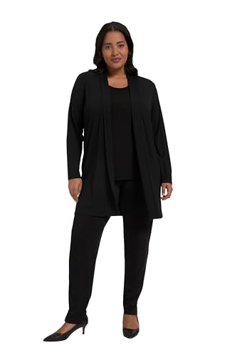 Ulla Popken Damen Jacke, Blüten, offene Form, Schalkragen, Langarm Langarmshirt, schwarz, 50-52 von Ulla Popken