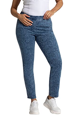 Ulla Popken Damen met paisley-print, Jeggings mit Paisleydruck SIENNA, Blue Denim, 44 Große Größen EU von Ulla Popken