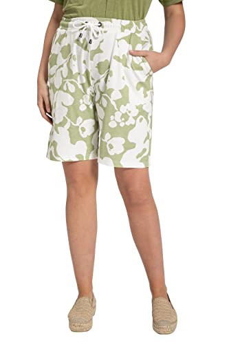 Ulla Popken Damen Jersey-Shorts, floraler Druck, weites Bein, Biobaumwolle Hosen, Salbei, 50W / 32L von Ulla Popken