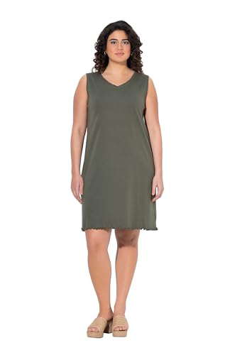 Ulla Popken Damen Kleid, A-Linie, Jersey, V-Ausschnitt, ärmellos Dress, olivgrau, 46-48 von Ulla Popken