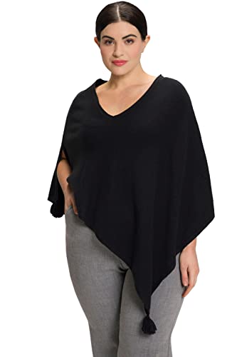 Ulla Popken Damen Knitted Poncho With Tassels Pullover, Schwarz, Einheitsgröße Große Größen EU von Ulla Popken