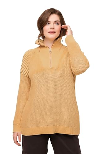 Ulla Popken Damen Knitted Troyer with Ribbed Details Pullover, helles gelb, 42-44 von Ulla Popken