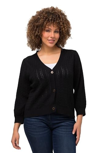 Ulla Popken Damen Kurze Lochstrickjacke 3/4 Arm Strickjacken, Marine, 54-56 EU von Ulla Popken