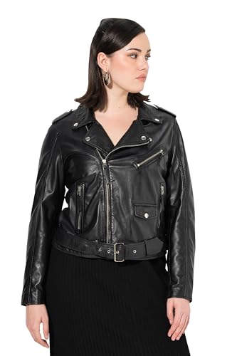 Ulla Popken Damen Lederjacke im Bikerstil Jacke, schwarz, 48 von Ulla Popken