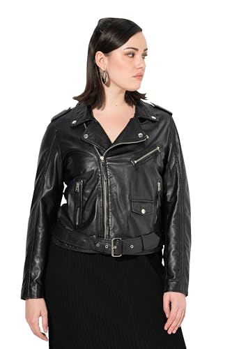 Ulla Popken Damen Lederjacke im Bikerstil Jacke, schwarz, 50 von Ulla Popken