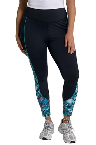 Ulla Popken Damen Leggings, gemusterte Seiten, High Waist, Mesh-Taschen Jerseyleggings, Outerspace, 32W / 32L von Ulla Popken