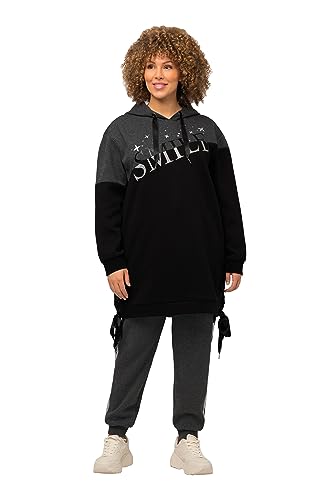 Ulla Popken Damen Long-Sweat Satinbandschnürung Smile, geteilt Sweatshirt, schwarz, 42-44 von Ulla Popken