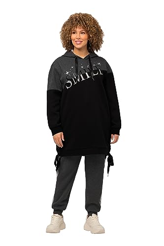 Ulla Popken Damen Long-Sweat Satinbandschnürung Smile, geteilt Sweatshirt, schwarz, 50-52 von Ulla Popken