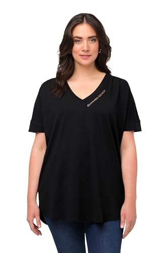 Ulla Popken Damen Longshirt, Zierfalten, Oversized, V-Ausschnitt, Halbarm Langarmshirt, schwarz, 46-48 von Ulla Popken