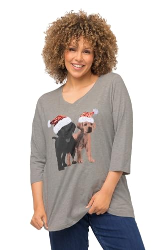 Ulla Popken Damen Longsleeve Christmas Hunde T-Shirts, grau Melange, 42-44 von Ulla Popken