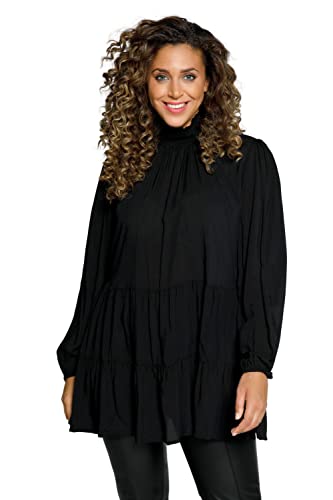 Ulla Popken Damen Longtunika, leicht transparent, Stehkragen, Langarm Kleid, Black Beauty (Ersatzfarbe), 42-44 von Ulla Popken