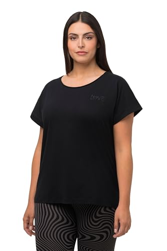 Ulla Popken Damen Loungewear, Oversized, Love Stickerei, Rundhals, Halbarm T-Shirt, schwarz, 46-48 von Ulla Popken